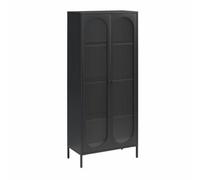 Dorel Home Luna Tall Metal Cabinet With 2 Fluted Glass Doors Black
