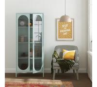 Dorel Home Luna Tall Metal Cabinet With 2 Fluted Glass Doors Blue