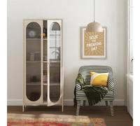 Dorel Home Luna Tall Metal Cabinet With 2 Fluted Glass Doors Parchment
