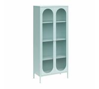 Dorel Luna Tall Metal Cabinet With 2 Fluted Glass Doors Blue
