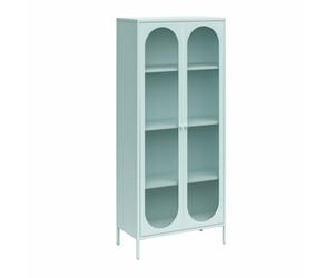 Dorel Luna Tall Metal Cabinet With 2 Fluted Glass Doors Blue