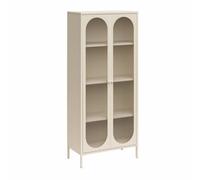 Dorel Luna Tall Metal Cabinet With 2 Fluted Glass Doors Parchment