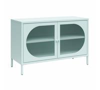 Dorel Luna Wide Metal Cabinet With 2 Fluted Glass Doors Blue