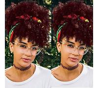 Doren Afro Drawstring Ponytail with Bangs Kinky Curly for Women Synthetic Hair Extensions Clip On Hairpieces 12inch #T1B/BUG