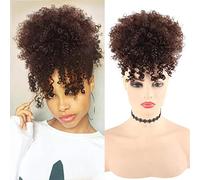 Doren Afro Drawstring Ponytail with Bangs Kinky Curly for Women Synthetic Hair Extensions Clip On Hairpieces 12inch #4
