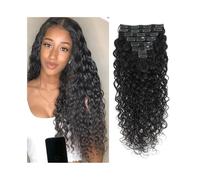 Doren Deep Curly Clip In Human Hair Extensions for Women 8 Pcs 20 Clips 120g Brazilian Remy Hair Water Wave Clip Ins Natural Black 8-24 Inches Easy Installation and Removal(14inches)