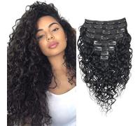 Doren Deep Curly Clip In Human Hair Extensions for Women 8Pcs 20Clips 120g Brazilian Virgin Remy Wavy Curly Hair Natural Color 20 Inches