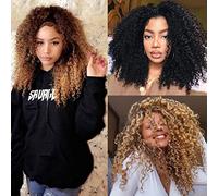 Doren Hair Extensions, Synthetic Jerry Curly 6 Bundles #1B, High Temperature, 210g, 16/18/20 inches