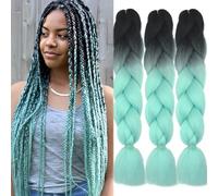 Doren Jumbo Braiding Hair Extensions 3Packs 100g/Pack Crochet Twsit Box Braids Hair Ombre Synthetic Afro 24 Inch(61cm) #B16 Black to Mint Green