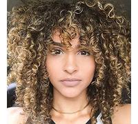 Doren Loose Deep Curly Synthetic Wigs for Women Glueless No Lace Fluffy Curls Hair with Bangs, #T27/33 Ombre Brown