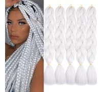 Doren Ombre Jumbo Braids 24 Inches Colorful Synthetic Kanekalon Hair Extensions for DIY Twist Crochet Braiding Hair 5pcs 100g/pc, #60 White