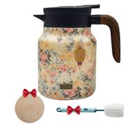 Doresty 1000 ml Stainless Steel Thermal Jug with Vintage Floral Pattern & Integrated Herbal Tea Strainer - Insulated Warming Jug for Hot Drinks, Double Filter Technology + Elegant Design (Yellow)