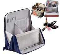 Doresty Makeup Bag, Large Capacity Standing Makeup Bag, Portable, Vertical Large Opening Waterproof Multifunctional Make Up Bags with Compartments, for Women and Men (Navy Blue) (Navy Blue)