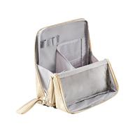 Doresty Makeup Bag Purpose Large Capacity Cloth Standing Makeup Bag Organizer With Compartments Portable Vertical Toiletry & Stationery Storage (Beige One Size)