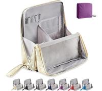 Doresty Makeup Bag, Relevanton Standing Makeup Bag - Vertical Large Capacity Cosmetic Organizer with Compartments, Portable Toiletry Storage Bag Made of Durable Oxford Cloth for Travel & Home (Beige)