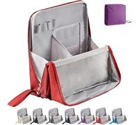 Doresty Makeup Bag, Relevanton Standing Makeup Bag - Vertical Large Capacity Cosmetic Organizer with Compartments, Portable Toiletry Storage Bag Made of Durable Oxford Cloth for Travel & Home (Red)