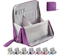 Doresty Makeup Bag, Relevanton Standing Makeup Bag - Vertical Large Capacity Cosmetic Organizer with Compartments, Portable Toiletry Storage Bag Made of Durable Oxford Cloth for Travel & Home (Purple)