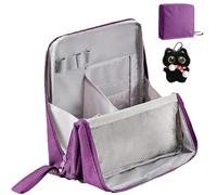 Doresty Standing Makeup Bag, Portable Large Capacity Vertical Makeup Organizer Bag, Multi-Purpose Waterproof Makeup Bag with Compartments, for Home or Travel (Purple)