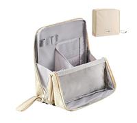 Doresty Standing Makeup Bag - Portable Multi-Purpose Large Capacity Oxford Cloth Stand Up Make up Bag for Travel,Fold Down,Waterproof with Compartments (Beige)