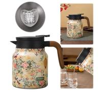 Doresty Vintage Floral Pattern Tea Thermos Built-in Infuser, Raidley Teapot with Infuser, 1L Stainless Steel & PP, Plastic Lid, E Color