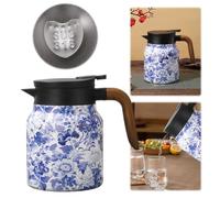 Doresty Vintage Floral Pattern Tea Thermos Built-in Infuser, Raidley Teapot with Infuser, 1L Stainless Steel Teapot with Lid, J