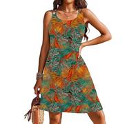 Doreyi Womens Swimsuit Cover Up Spaghetti Strap Eyelet Embroidery Scoop Neck Sleeveless Casual Summer Dress Bikini Coverup, A-blue Orange Floral, S