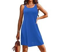 Doreyi Womens Swimsuit Cover Up Spaghetti Strap Eyelet Embroidery Scoop Neck Sleeveless Casual Summer Dress Bikini Coverup, Royal Blue, XXL