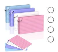 DORFAS 200 Count 3 x 5 Inch Colored Index Cards with Binder Rings, Lined & Blank Study Cards, Thick Cardstock Flash Cards for Students & Teachers, Color-Coded Notecards for School, Home, Work