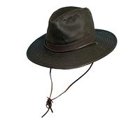 Dorfman Pacific Men's 1 Piece Cotton Weathered Finish Leather Band Binding Hat with Chin Cord, Brown, M