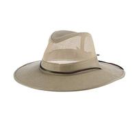 Dorfman Pacific Men's Brushed Twill-and-Mesh Safari Hat with Genuine Leather Trim, Khaki, XL