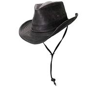 Dorfman Pacific Weathered Cotton Outback Hat with Chin Cord - Black - Medium