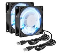DORHEA 2Pcs 80mm/3.15inch for DC Fan 5V Computer Case Fan 80x80x25mm USB 8025 Blue LED Power Cooling Fan DC Brushless Cooler Fan 8cm for PC Case CPU Brushless Axial Radiator Fan