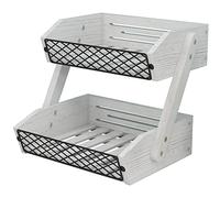Dorhors Fruit Basket for Kitchen, 2 Tier Fruit Bowl,Kitchen Counter Organizer,Wooden Vegetable Holder for Countertop,Bread Storage Basket Stand (Rustic White)