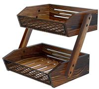 Dorhors Fruit Basket for Kitchen,Fruit Bowl,Kitchen Counter Organizer,Wooden Vegetable Holder for Countertop,Bread Storage Basket Stand(2 Tier)