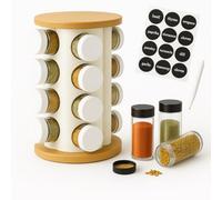 Doria Spice Rack Organiser with 16 Spice Jars, Thick and Strong Spice Racks Free Standing Carousel Spice Storage Can Rotated 360° (White)