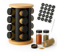Doria Spice Rack Organiser with 16 Spice Jars, Thick and Strong Spice Racks Free Standing Carousel Spice Storage Can Rotated 360° (Black)
