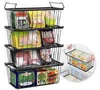 Doria Under Shelf Storage Basket, 4-Pack Under Shelf Hanging Metal Wire Storage Basket Organizer for Kitchen, Office, Pantry, Bathroom, Cabinet (Black)