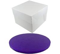 Doric ROUND COLOURED Drum cake BOARD and white transporting BOX (8 Inch, Purple)