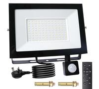 DoRight 100W Security Lights Outdoor Motion Sensor, 5000LM PIR Floodlight with Remote Control IP66 Waterproof Plug in Motion Sensor Outdoor Wall Light Cool White 6000K for Garden, Backyard, Garage