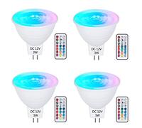 DoRight 4X AC/DC 12V MR16 GU5.3 LED Bulbs 3W RGB+CW 6000k Dimmable LED 2 Pin Base Spotlight Color Changing Floodlight with IR Remote Control 120° Beam Angle, for Ambient Mood Decorative Lighting