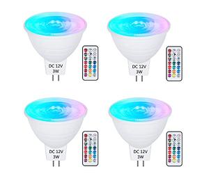 DoRight 4X AC/DC 12V MR16 GU5.3 LED Bulbs 3W RGB+CW 6000k Dimmable LED 2 Pin Base Spotlight Color Changing Floodlight with IR Remote Control 120° Beam Angle, for Ambient Mood Decorative Lighting