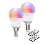 DoRight E14 Colour Changing LED Bulbs, 3W Dimmable RGBW Golf Ball Bulb with Remote Control SES Multi Coloured E14 Bulb with Memory & Timer Function RGB+Warm White for Home Party Mood Lighting (2-Pack)