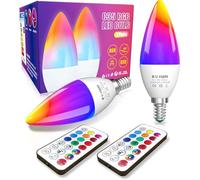 DoRight E14 LED Colour Changing Candle Bulbs, 3W Dimmable Multi Color E14 RGBW Light Remote Control, Memory & Timing Function, 40W Equivalent SES Small Edison Screw, RGB + Warm White 3000K (2-Pack)