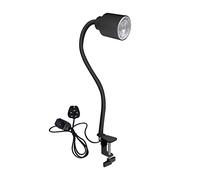 DoRight LED Clip-on Lamp with BS Plug, GU10 5W Light Bulb, Flexible Silicone Gooseneck, Dimmer, 360° Rotating, Portable Reading Lamp in Bedrooms, Black