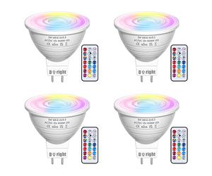 DoRight MR16 GU5.3 LED Bulbs RGB 3W AC/DC 12V Dimmable Colour Changing MR16 LED Floodlight with Remote Control, 16 Color Choice with Memory & Timing Function, RGB + Warm White 3000K for Decor