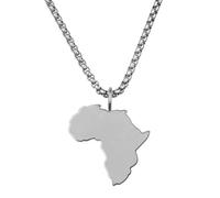 d'origine Africa Men's Map Chain 316L Stainless Steel 60 cm 27 mm Pendant Matte Sandblasted with Polished Contour Gift Home Roots, 60 cm, Stainless Steel, No Gemstone