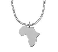 d'origine Africa Men's Map Chain 316L Stainless Steel 60 cm 27 mm Pendant Matte Sandblasted with Polished Contour Gift Home Roots, 60 cm, Stainless Steel, No Gemstone