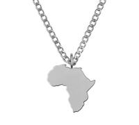 d'origine Africa Men's Map Chain 316L Stainless Steel 60 cm 27 mm Pendant Matte Sandblasted with Polished Contour Gift Home Roots, 60 cm, Stainless Steel, No Gemstone