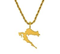 d'origine Croatia Men's Map Chain 316L Stainless Steel 60 cm 27 mm Pendant Matte Sandblasted with Polished Contour Gift Home Roots, 60 cm, Stainless Steel, No Gemstone