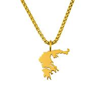 d'origine Greece Men's Map Chain 316L Stainless Steel 60 cm 27 mm Pendant Matte Sandblasted with Polished Contour Gift Home Roots, 60 cm, Stainless Steel, No Gemstone